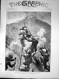 Antique Old Print Eruption Mount Vesuvius Climbing Mountain Sydney Hall 1872