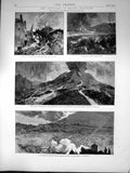 Antique Old Print Eruption Mount Vesuvius House Sebastiano Burnt Lava 1872 19th