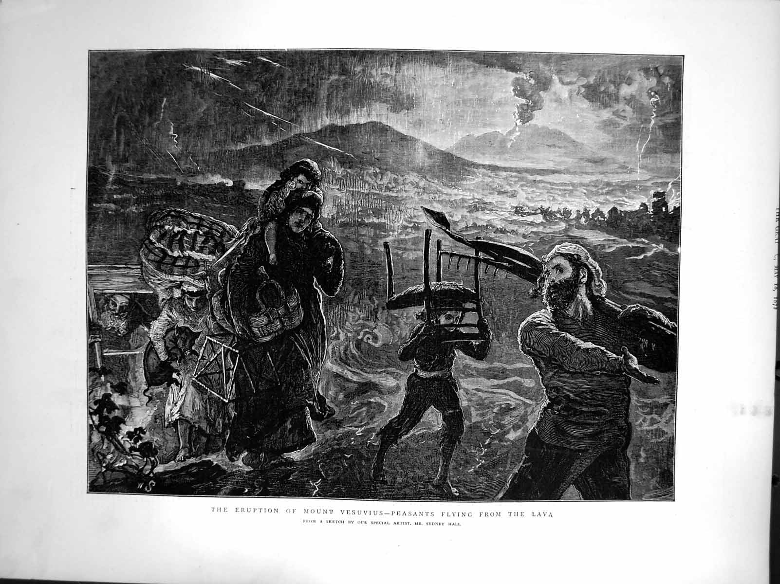 Old Eruption Mount Vesuvius Peasants Flying From Lava Sydney Hall 187 Victorian