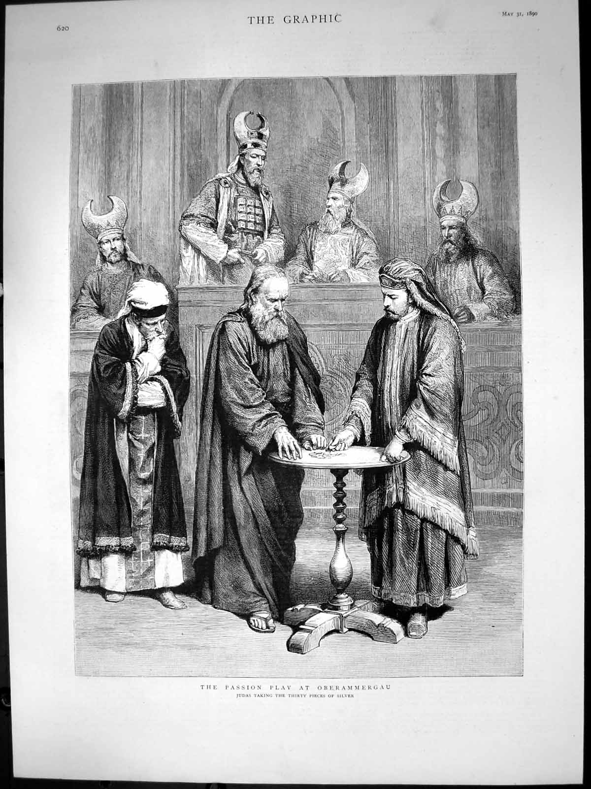 Old Passion Play Oberammergau Judas Taking Thirty Pieces Silver 1890 Victorian