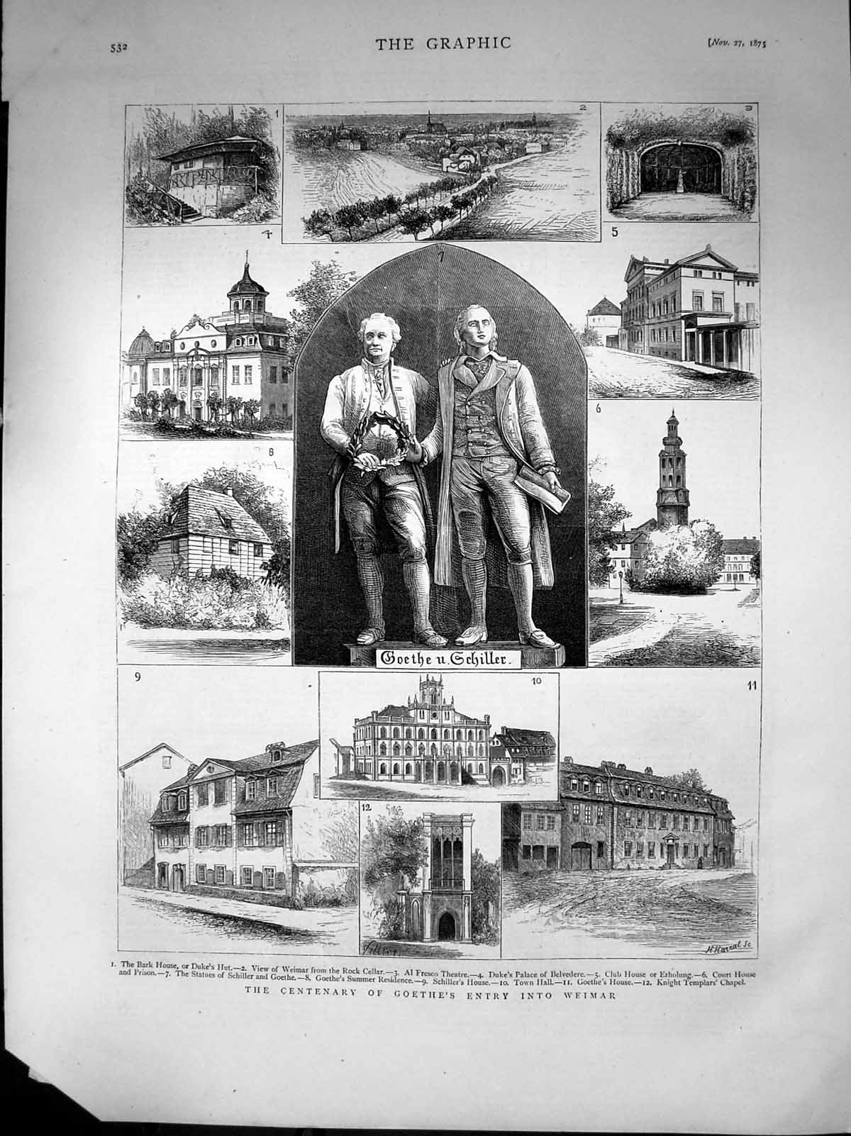 Old Print Centenary Goethes Entry Into Weimar Dukes Palace Belvedere 1875 19th