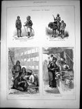 Old Print Sketches In Cairo Egypt Policeman Municipal Guards Scribe 1873 19th