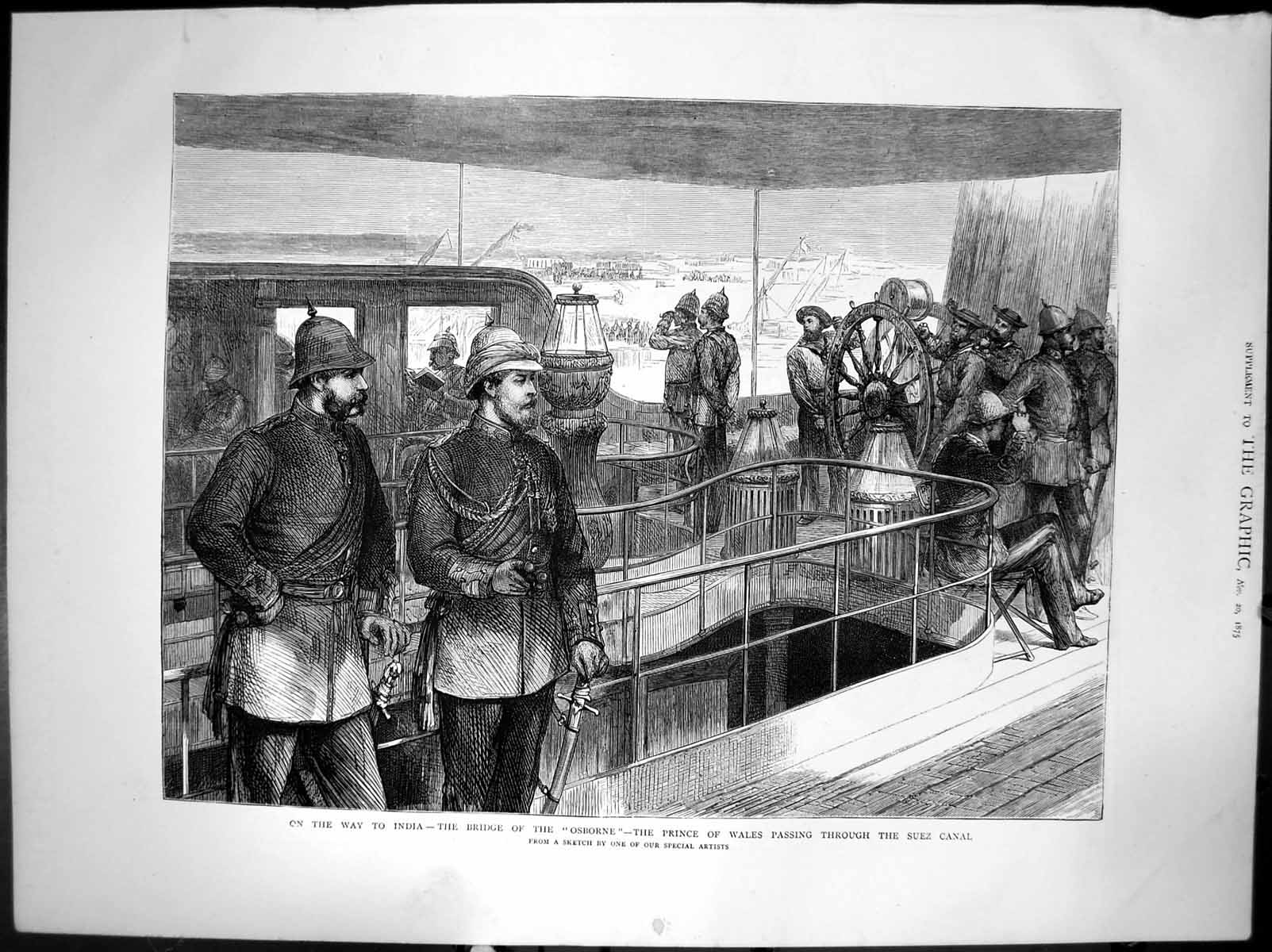 Antique Print India Bridge The Osborne Prince Wales Passing Suez Canal 1875