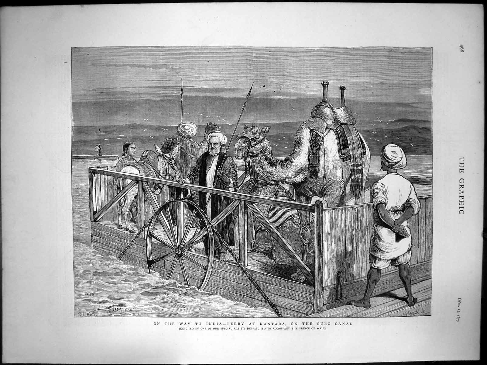 Old Print On The Way To India Ferry Kantara Suez Canal Prince Wales 1875 19th