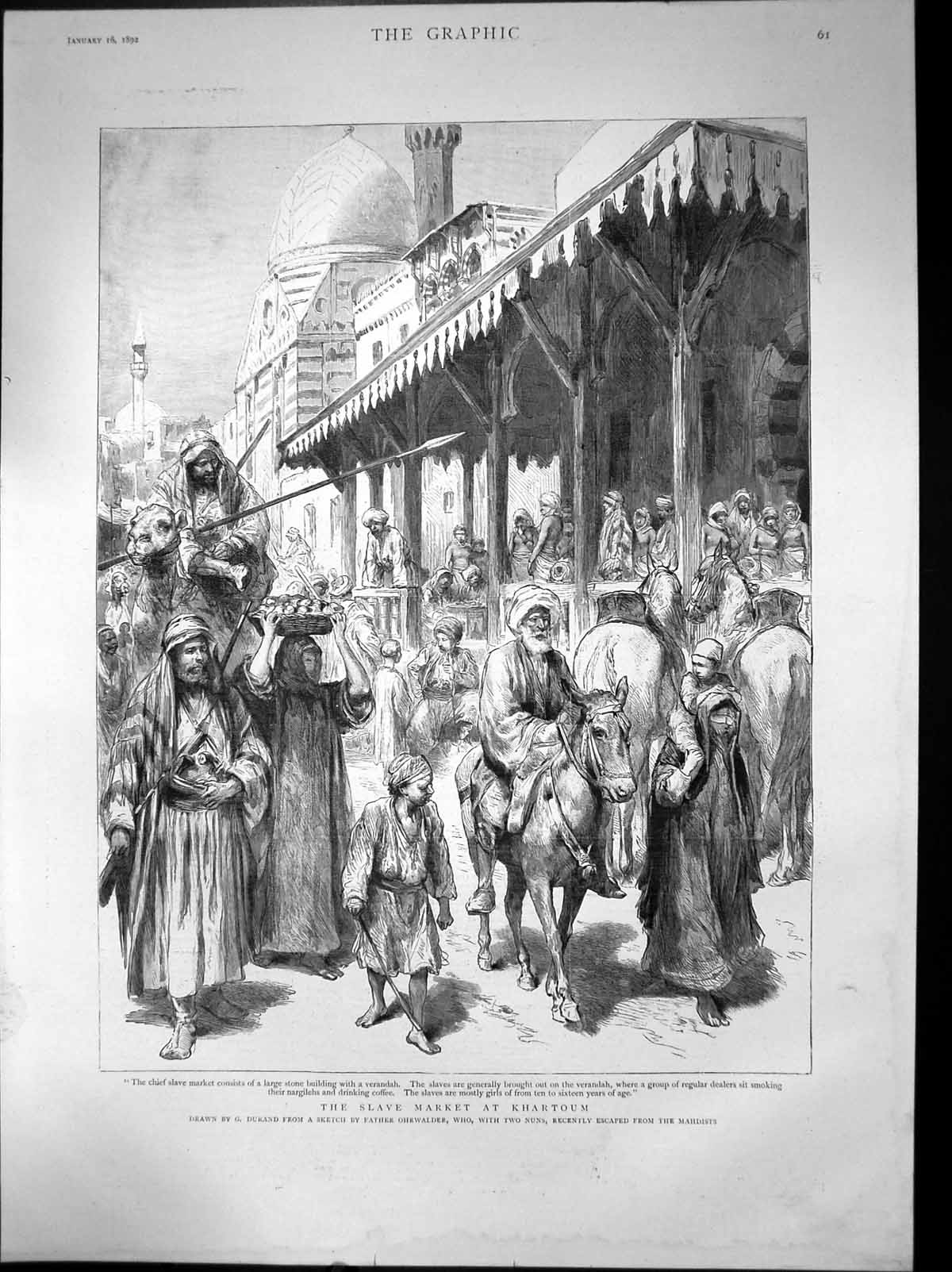 Antique Print Slave Market At Khartoum Durand Mahdists Verandah Girls 1892 19th