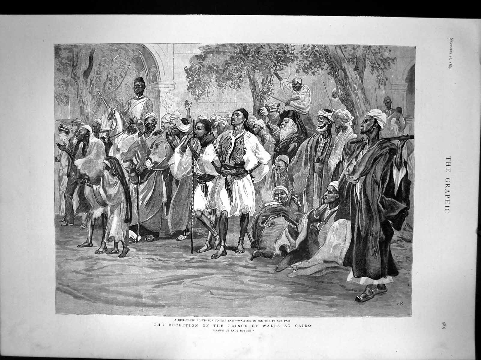 Antique Old Print The Reception The Prince Wales At Cairo Crowd Egypt 1889 19th