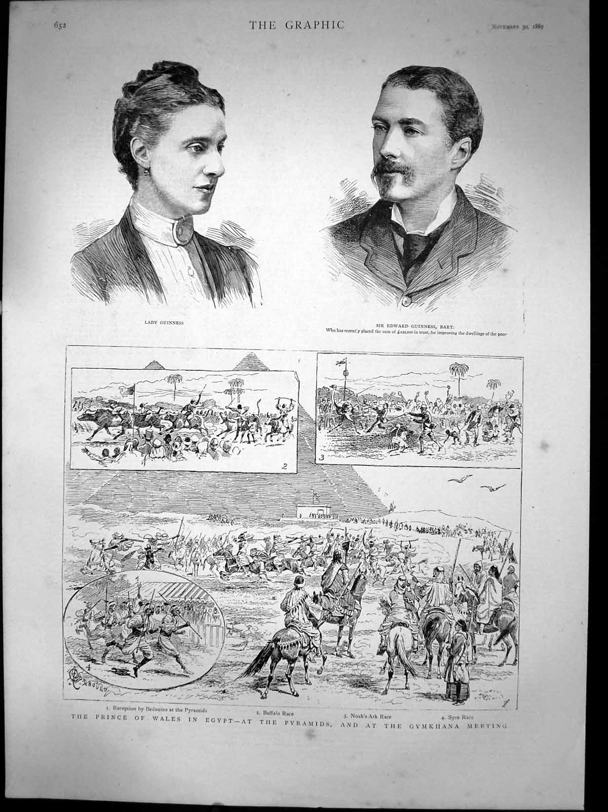 Old Antique Print Prince Wales Egypt Pyramids Gymkhana Meeting Races 1889 19th