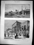 Antique Old Print British Occupation Cairo Tombs Caliphs Palace Gezeereh 1882
