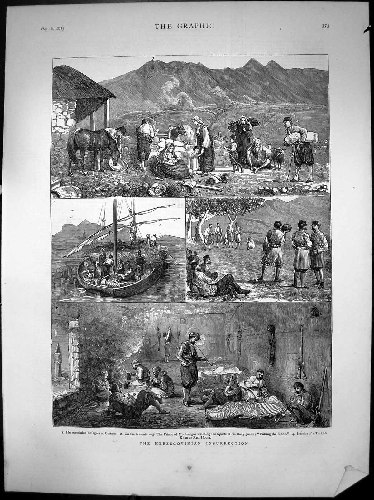 Antique Print Herzegovina Insurrection Refugees Cattaro Narenta River 1875 19th