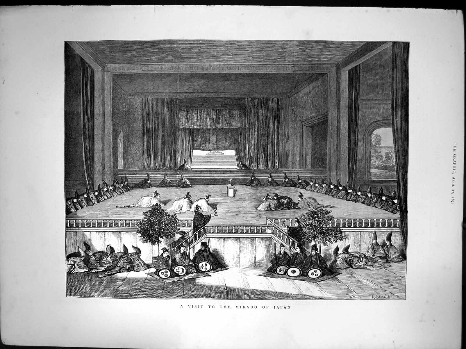 Original Old Antique Print A Visit To The Mikado Japan Sketch 1872 Victorian