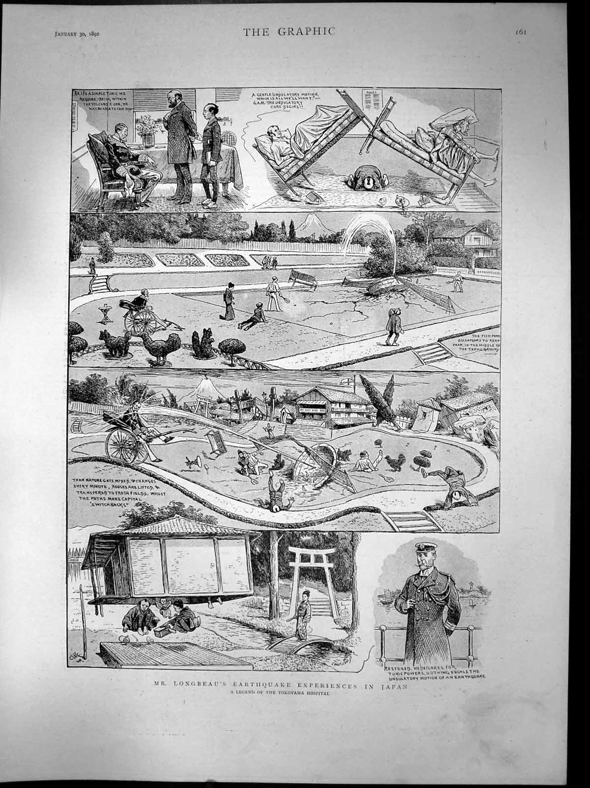 Antique Old Print Mr Longbeaus Earthquake Experiences In Japan Tokoyama 1892