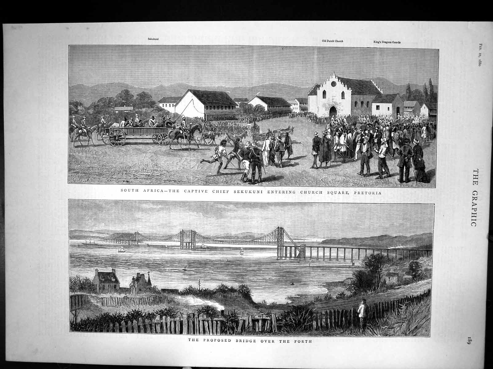 Old Print Proposed Bridge The Forth Captive Chief Sekukuni Pretoria 1880 19th