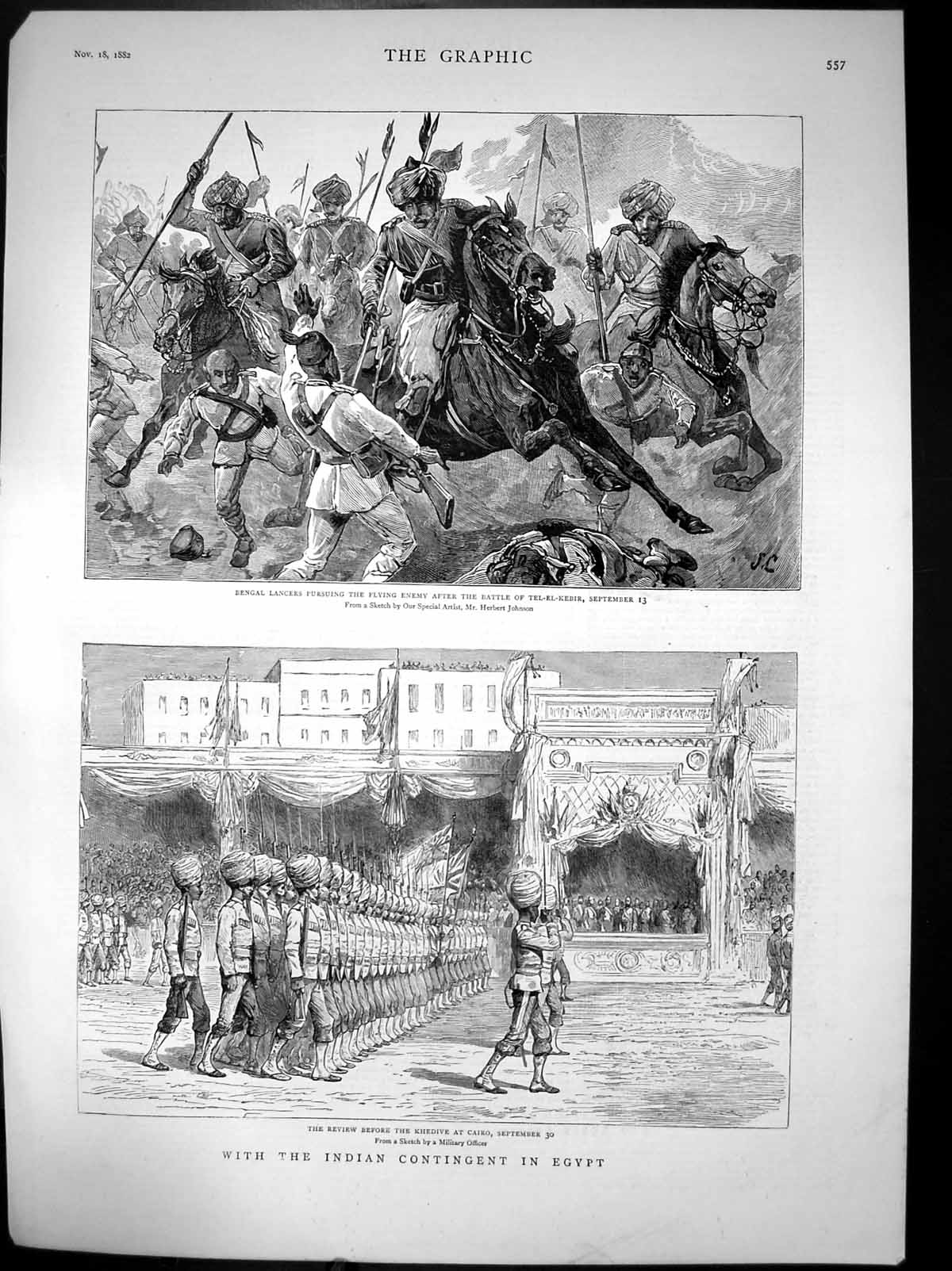 Old Print With The Indian Contingent In Egypt Khedive Bengal Lancers 1882 19th