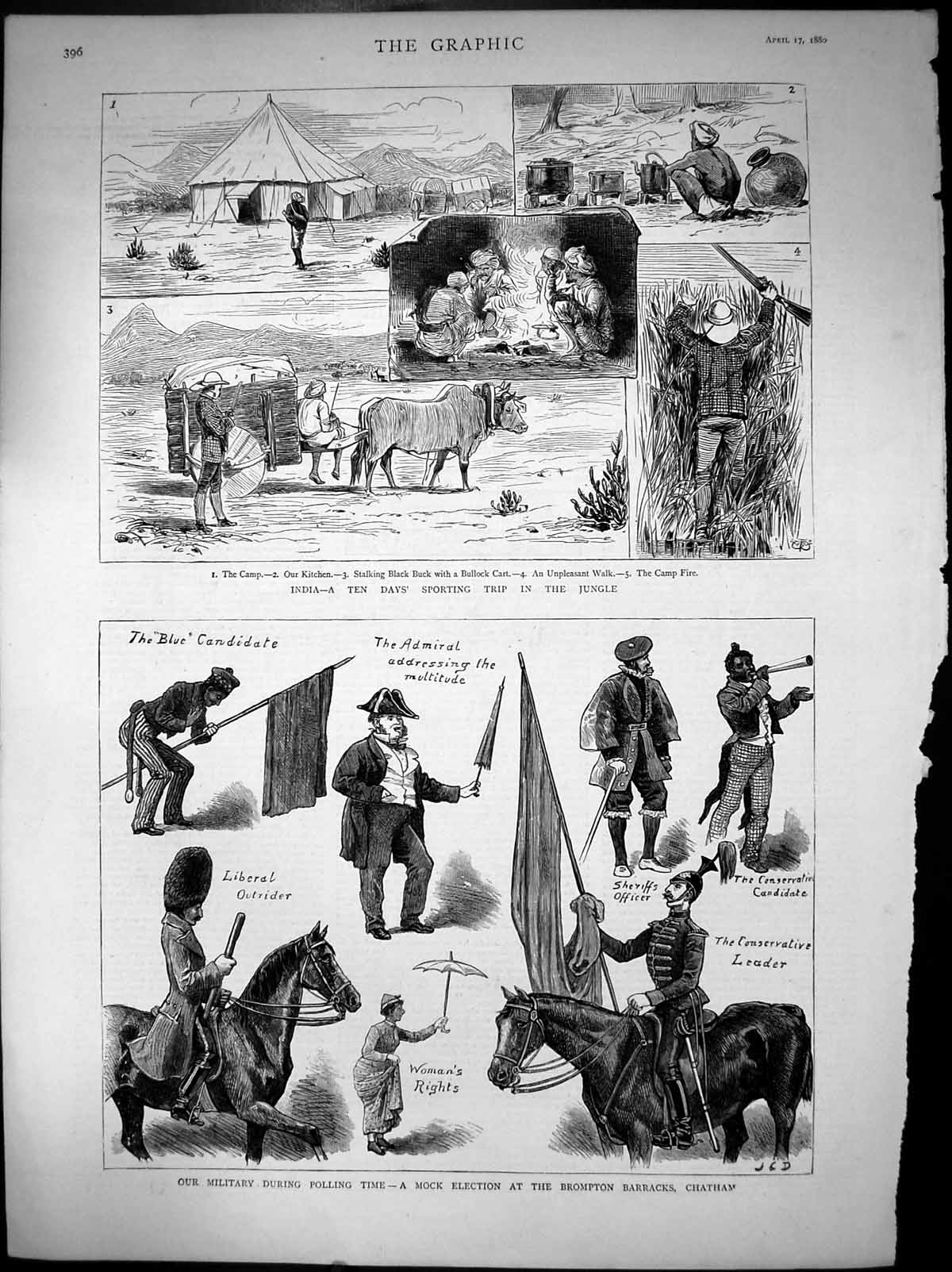 Antique Print India Sport Trip Jungle Mock Election Brompton Barracks 1880 19th