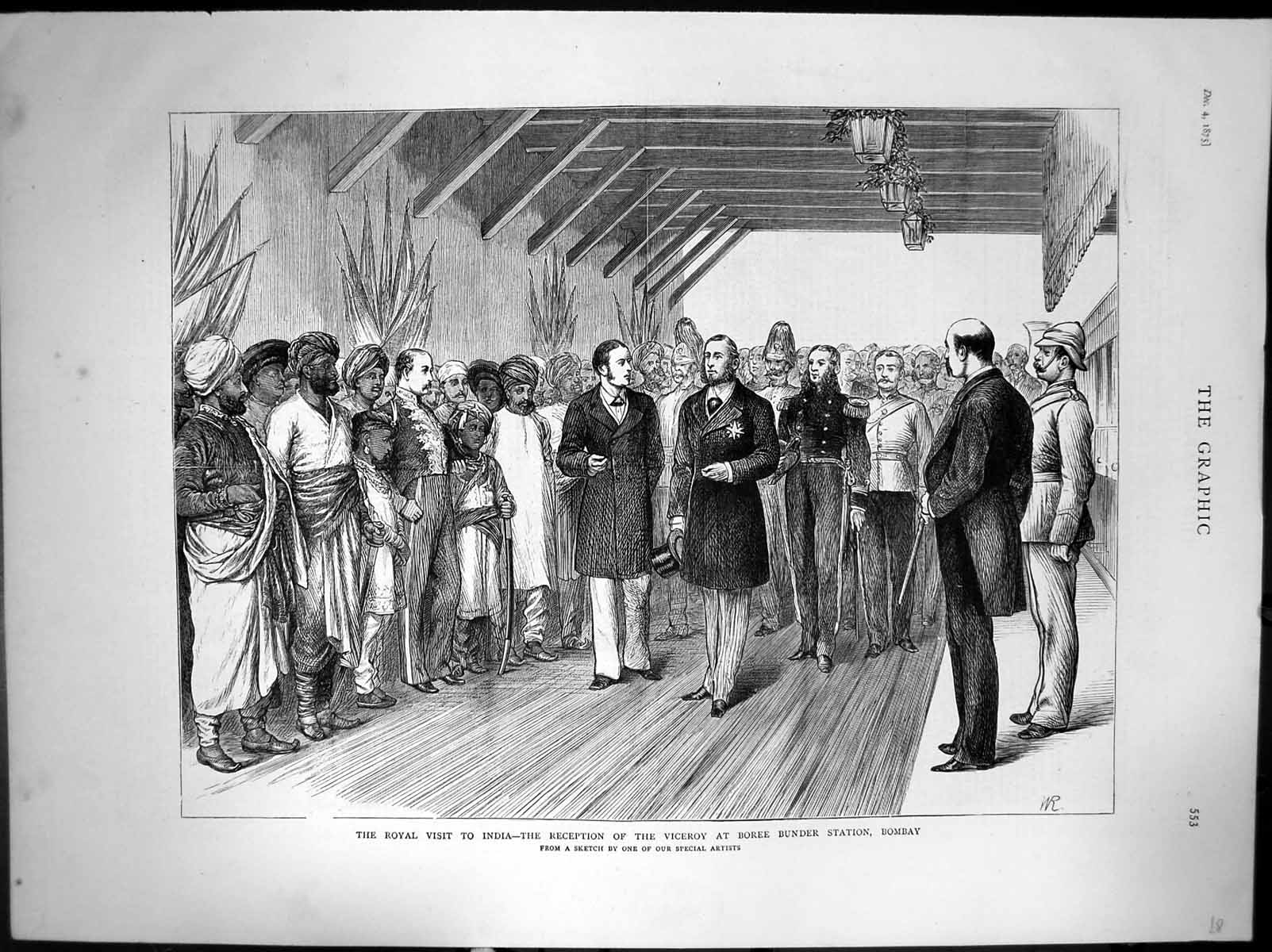 Antique Print Royal Visit India Reception Viceroy Boree Bunder Bombay 1875 19th