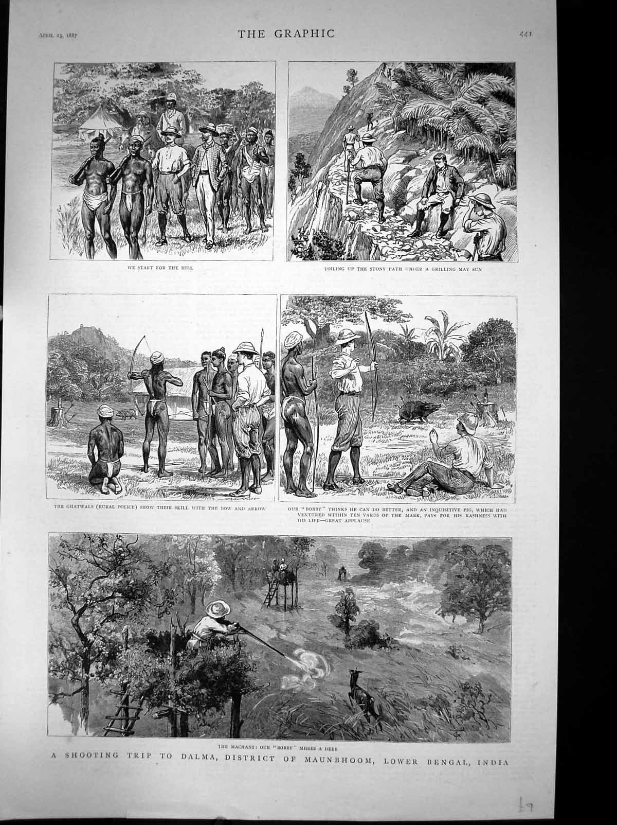Antique Old Print Shooting Trip To Dalma District Maunbhoom Lower Bengal 1887