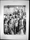 Antique Old Print Grand Durbar Bombay Viceroy India Group Native Princes 1872