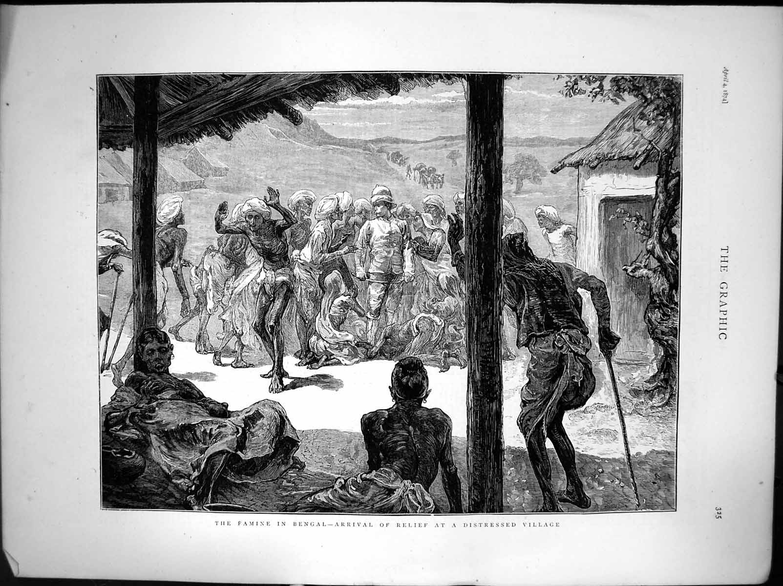 Old Print The Famine In Bengal Arrival Relief At Distressed Village 1874 19th