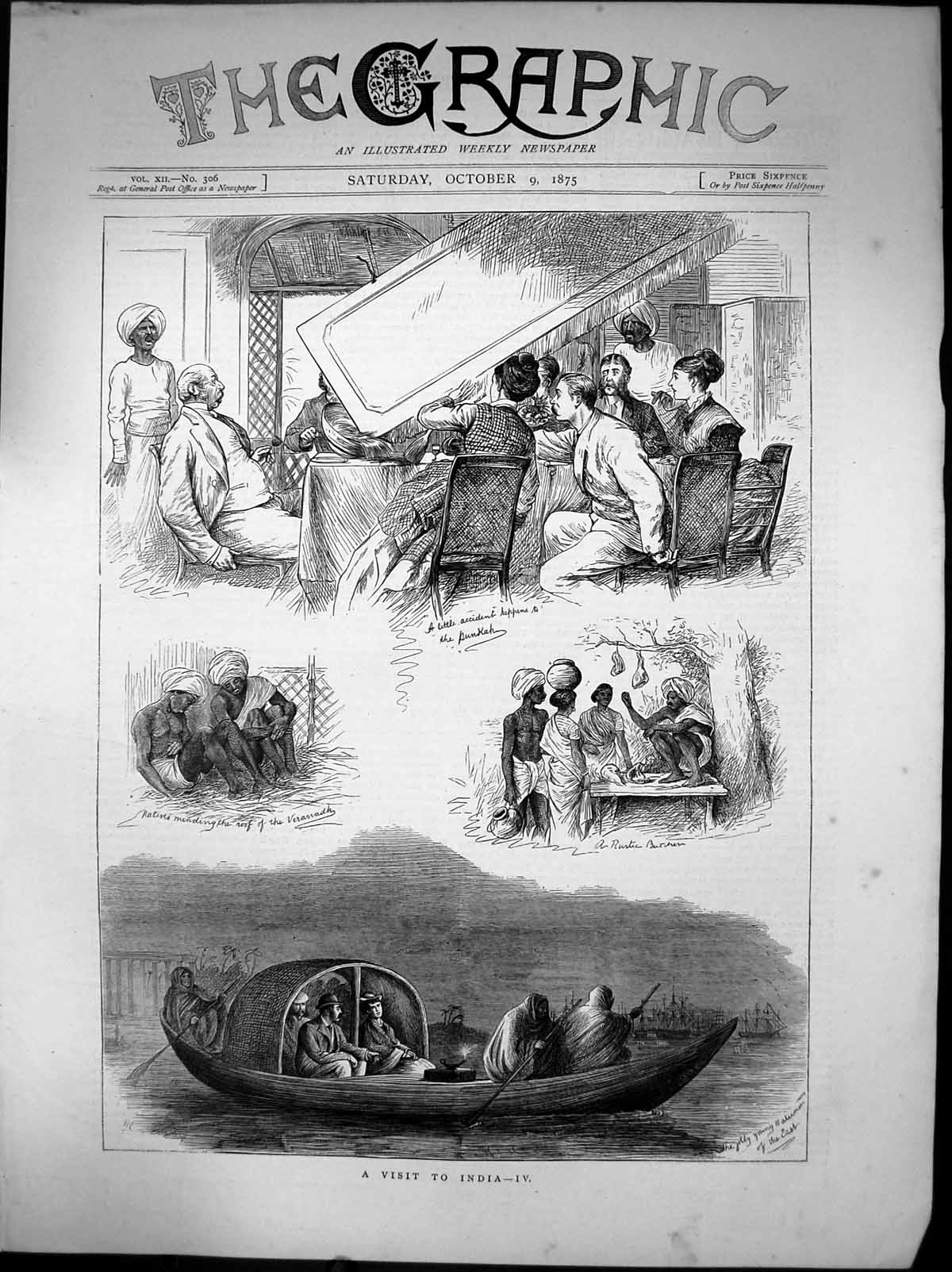 Old Visit To India Watermen Boat Natives Verandah Rustic Butcher 1875 Victorian