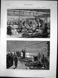 Old Print On Way To India Steamer Sumatra Evening Concert Moonlight 1875 19th