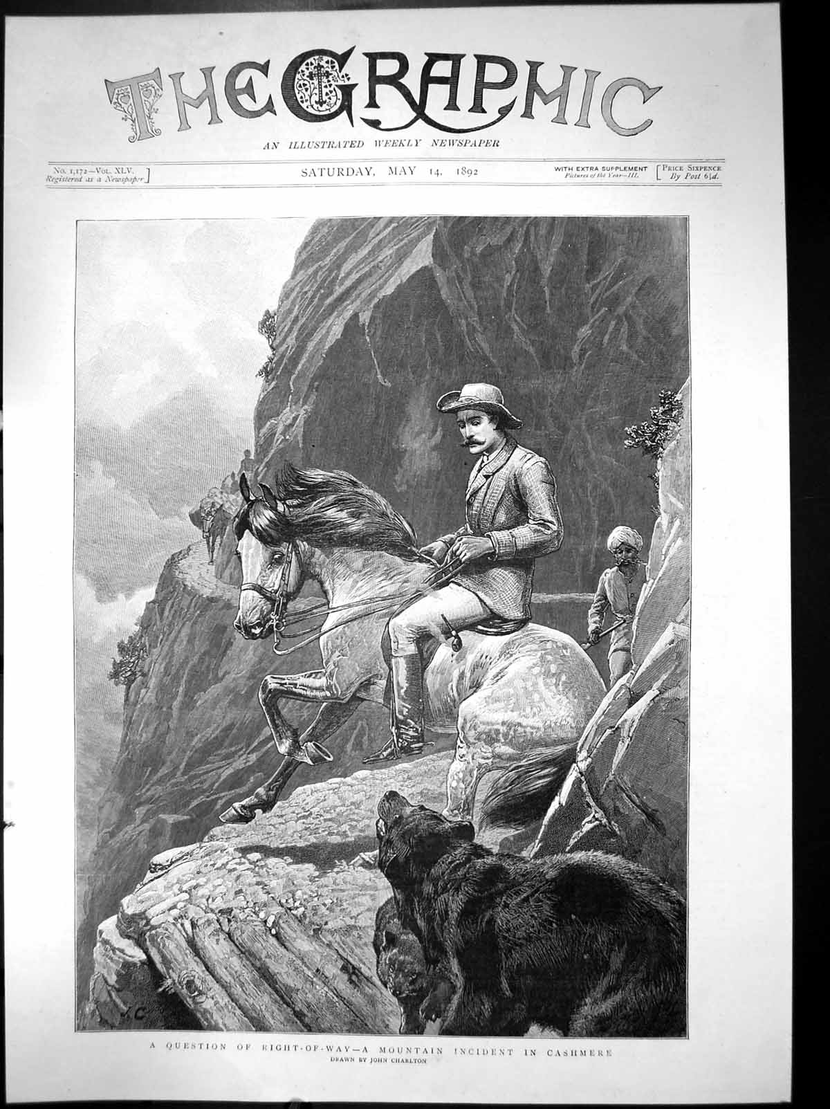 Antique Old Print A Question Right Way A Mountain Incident In Cashmere 1892