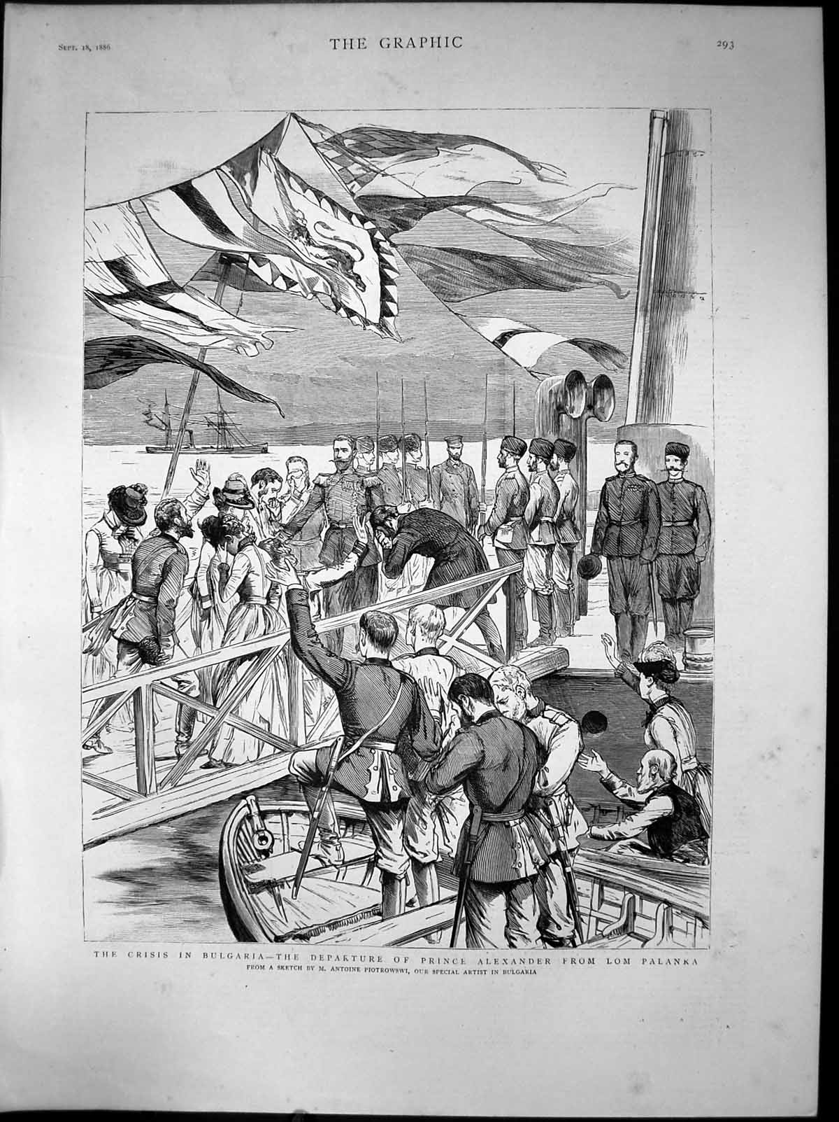 Old Print Crisis In Bulgaria Departure Prince Alexander Lom Palanka 1886 19th