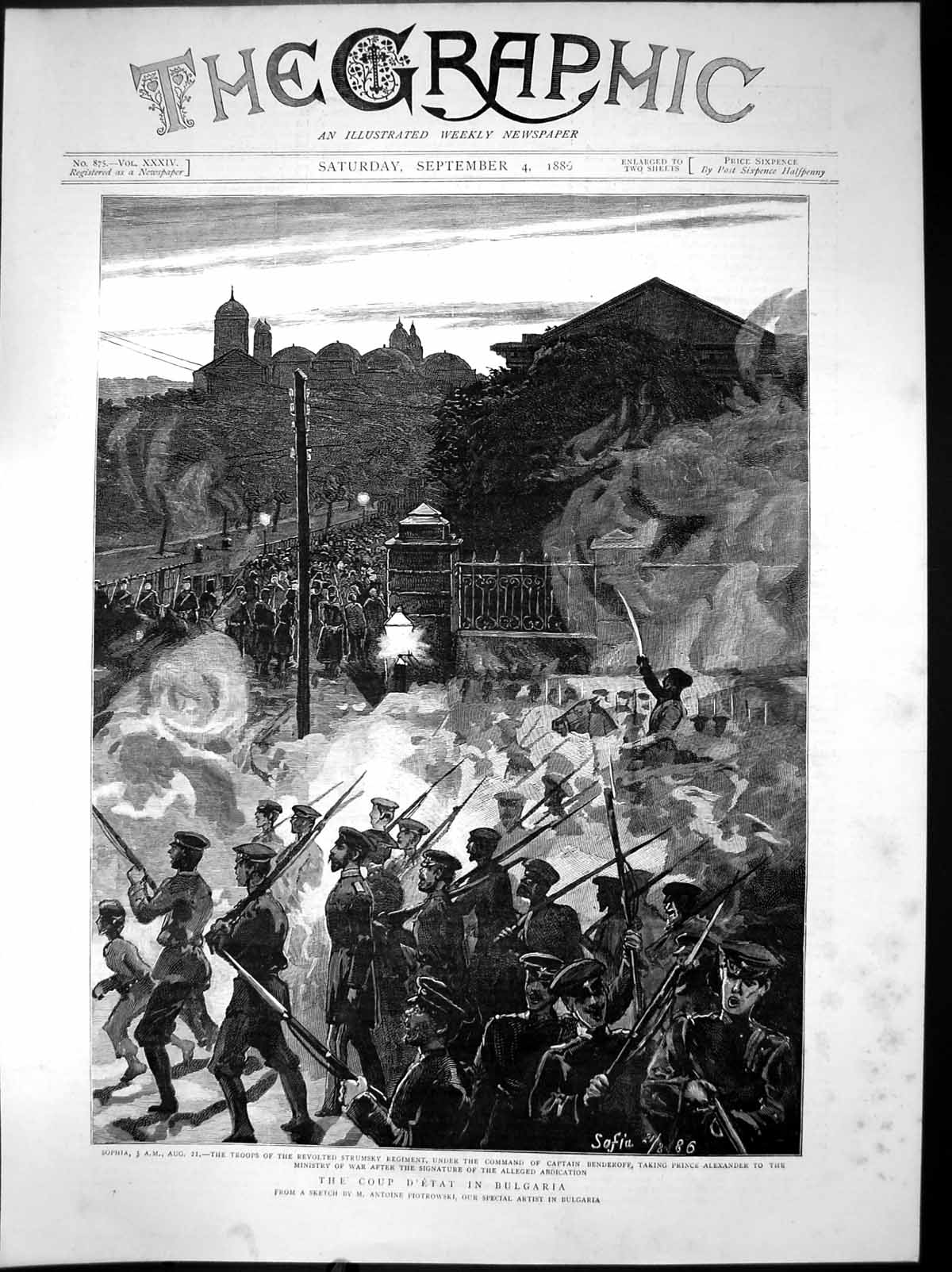 Antique Print The Coup D'Etat In Bulgaria Strumsky Regiment Alexander 1886 19th