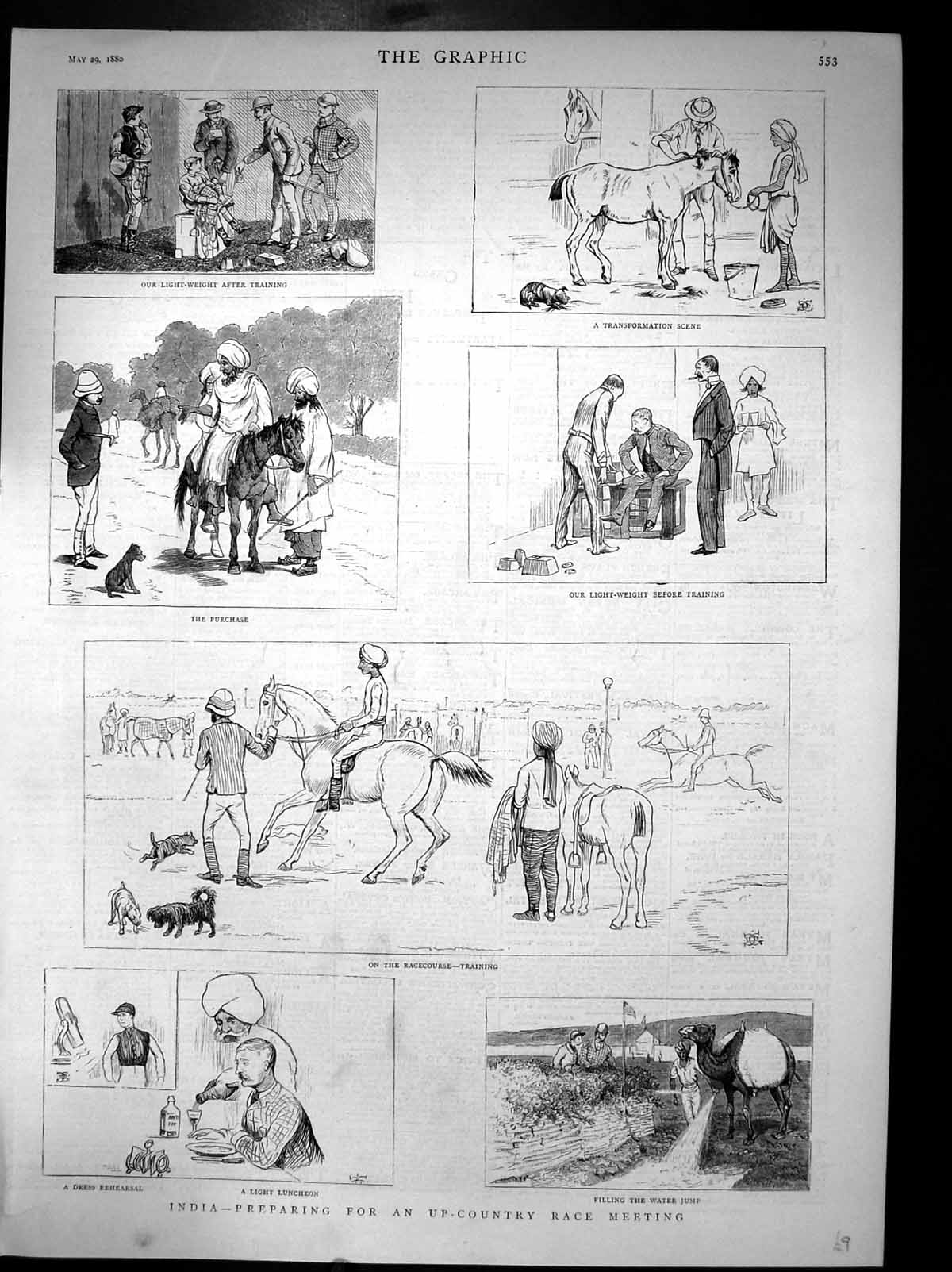 Antique Print India-Preparing For Up-Country Race Meeting Horse Course 1880