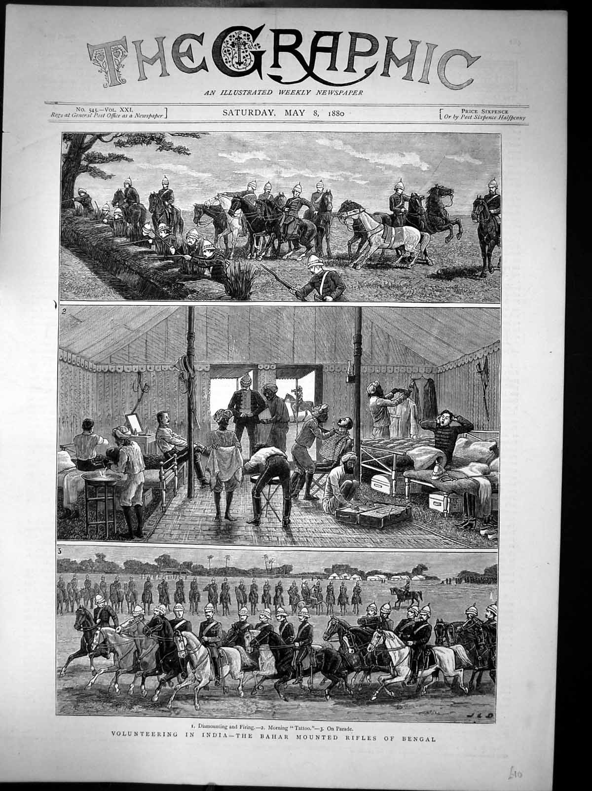 Antique Print Volunteering In India Bahar Mounted Rifles Bengal Parade 1880