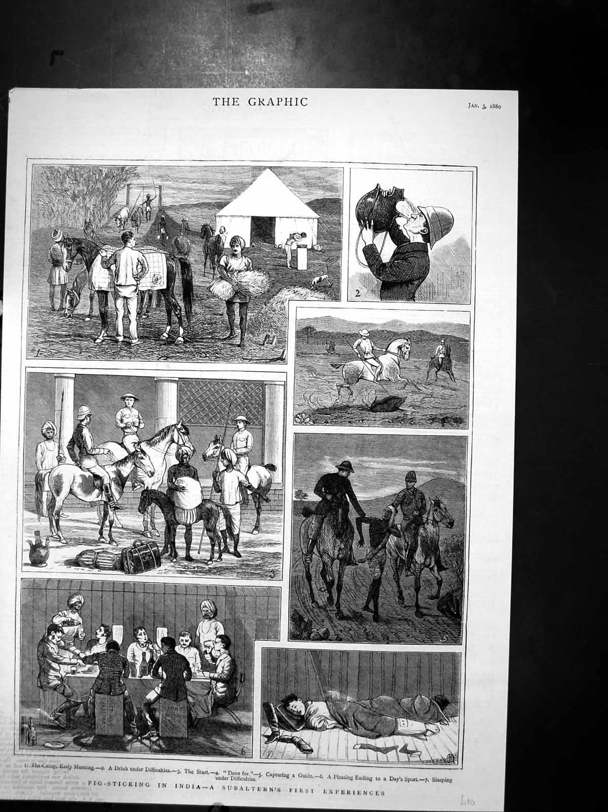 Old Print Pig-Sticking India Subalterns First Experiences Camp Drink 1880 19th