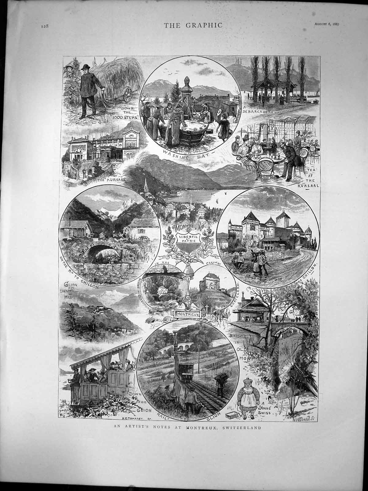 Antique Print An Artists Notes At Montreux Switzerland Castle Chillon 1887 19th