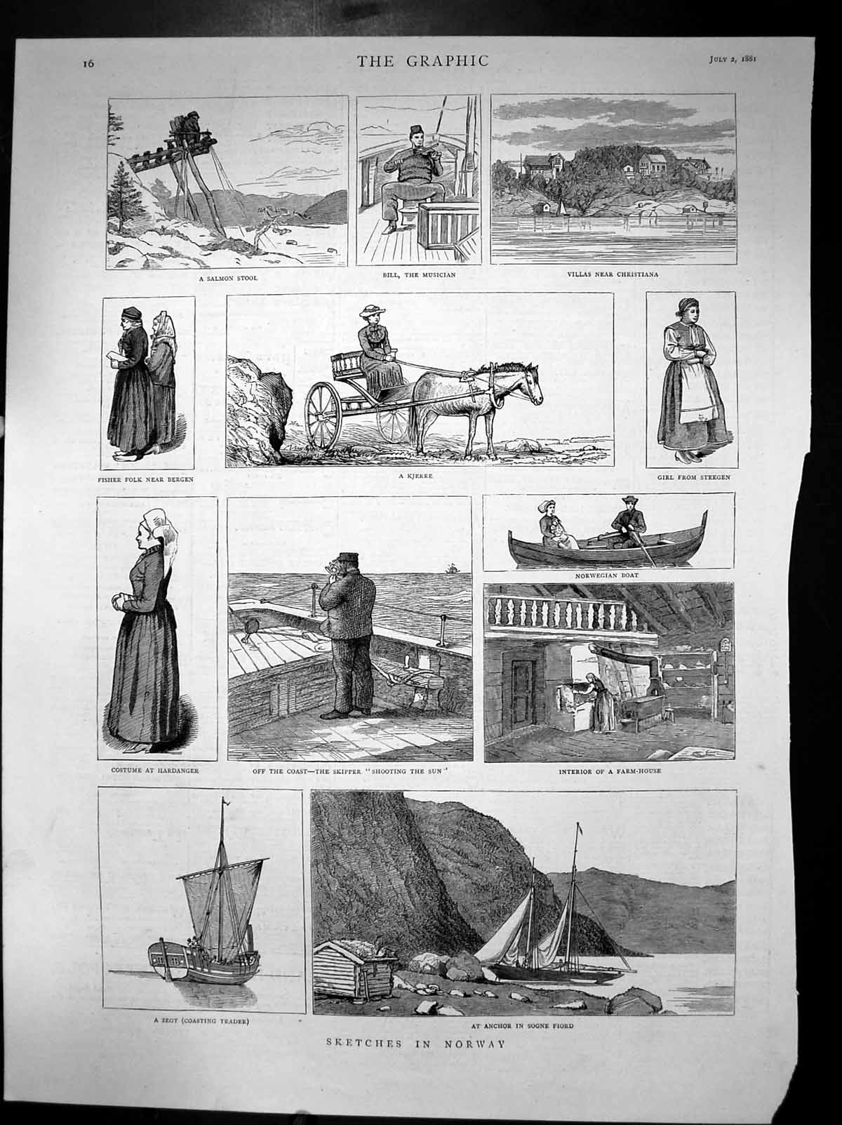 Antique Print Sketches In Norway Christiana Steegen Kjerre Sogne Fiord 1881