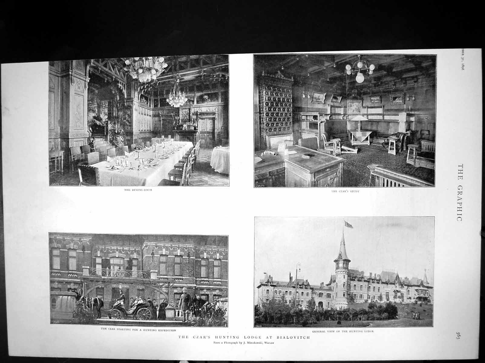 Antique Old Print Czars Hunting Lodge At Bialovitch Dining-Room Study 1896 19th