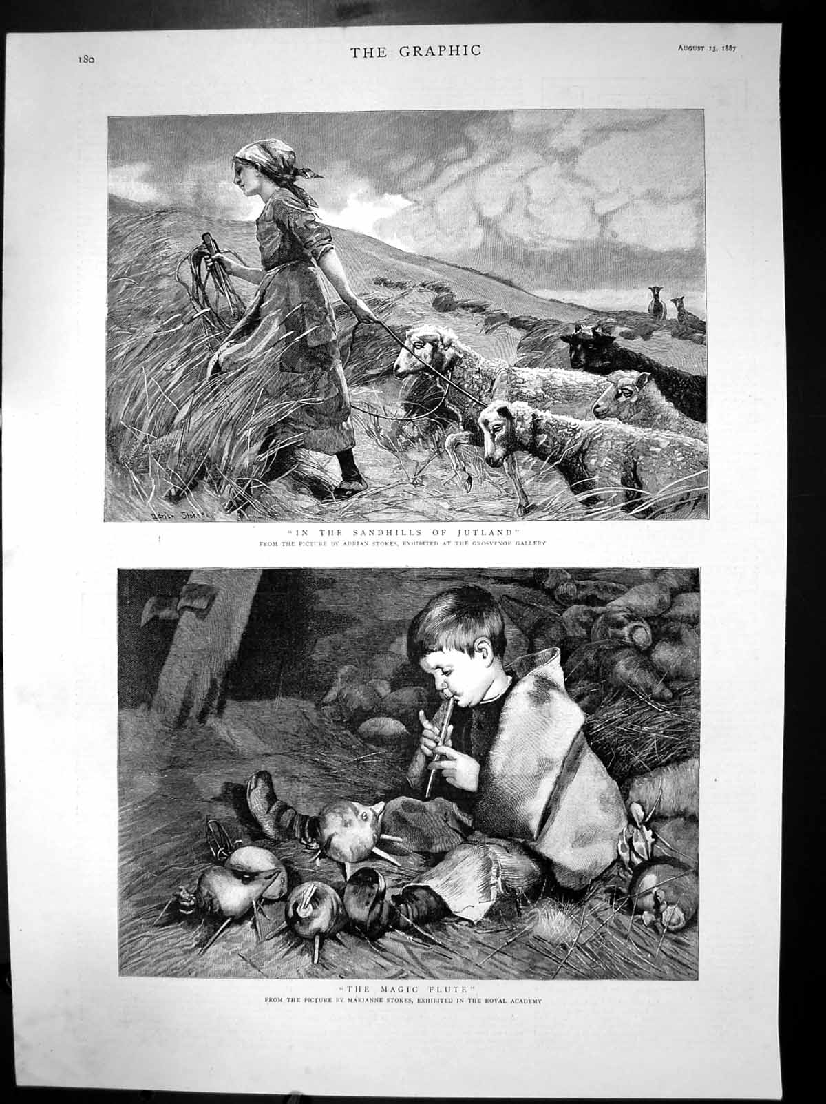 Original Old Antique Print The Magic Flute In The Sandhills Jutland Stokes 1887