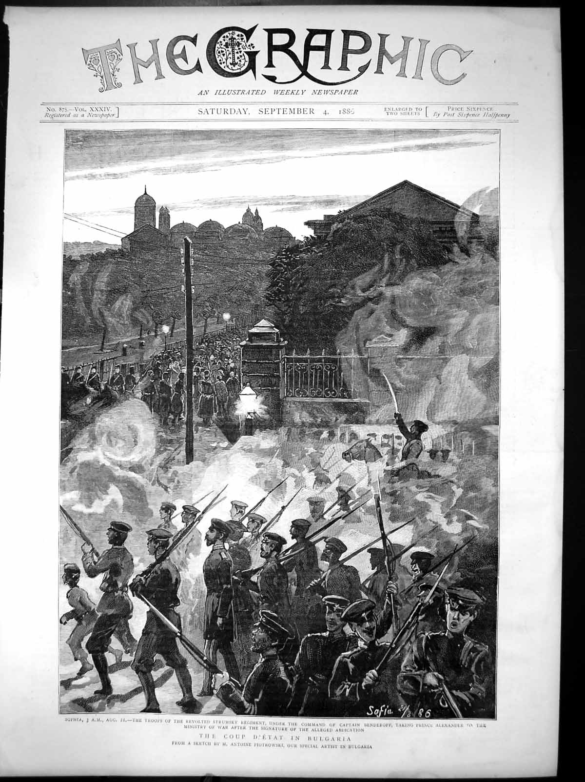 Antique Print TheˇCoupˇD'EtatˇInˇBulgariaˇStrumskyˇRegimentˇAlexanderˇ1886 19th