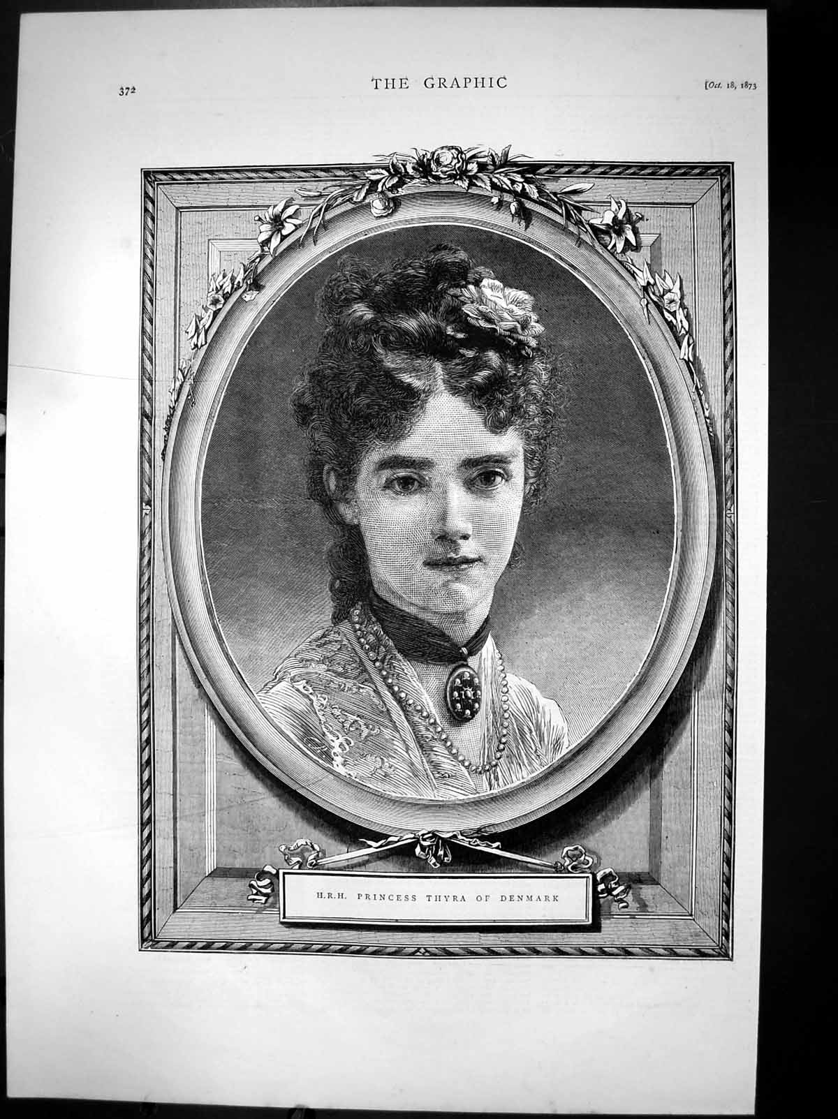 Original Old Antique Print Hrh Princess Thyra Denmark Framed Portrait 1873