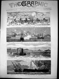 Antique Print Cartagena Insurrection Bombardment Firing Fort Frigates 1873 19th