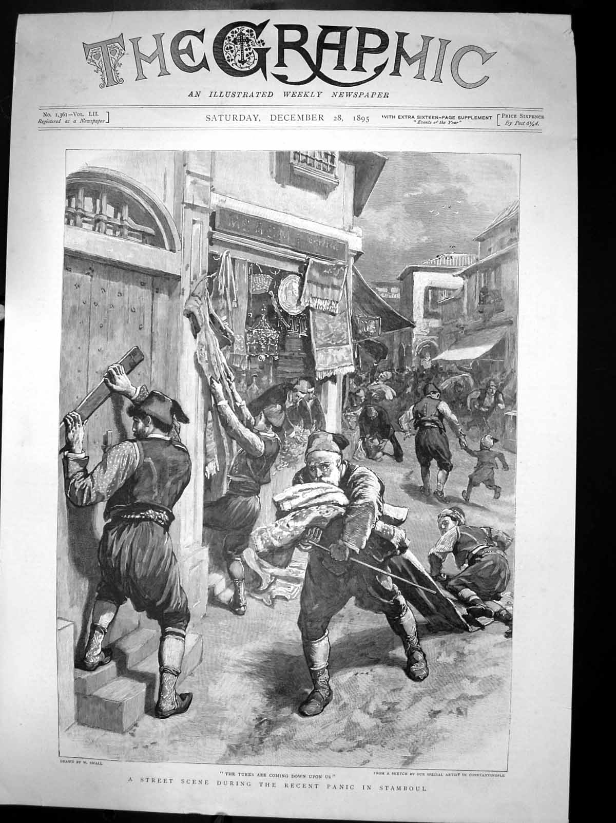 Antique Old Print Street Scene During The Recent Panic In Stamboul Turks 1895