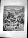Antique Old Print Crossing The St Gothard Pass Last Coach Journey Tunnel 1888