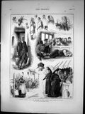 Old Print Spanish Affairs Character Sketches Railway Madrid Seville 1873 19th