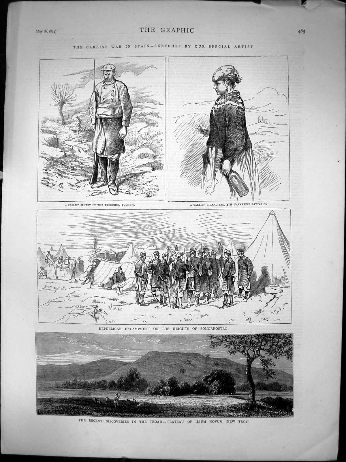 Old Print Carlist War In Spain Sketches Carlist Sentry Troad-Plateau 1874 19th