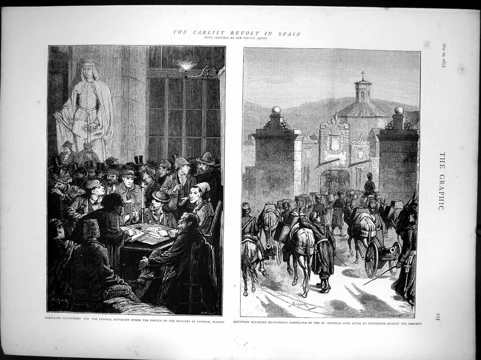Old Carlist Revolt In Spain Enrolling Volunteers Portico France 1873 Victorian