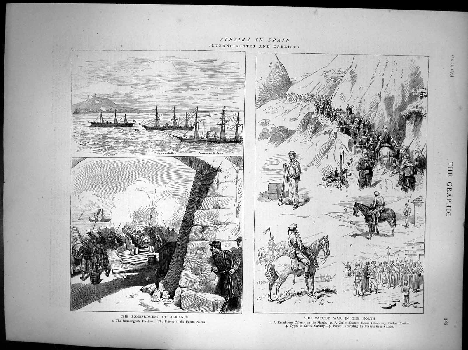 Antique Old Print Spain Intransigents Carlists Alicante War In The North 1873
