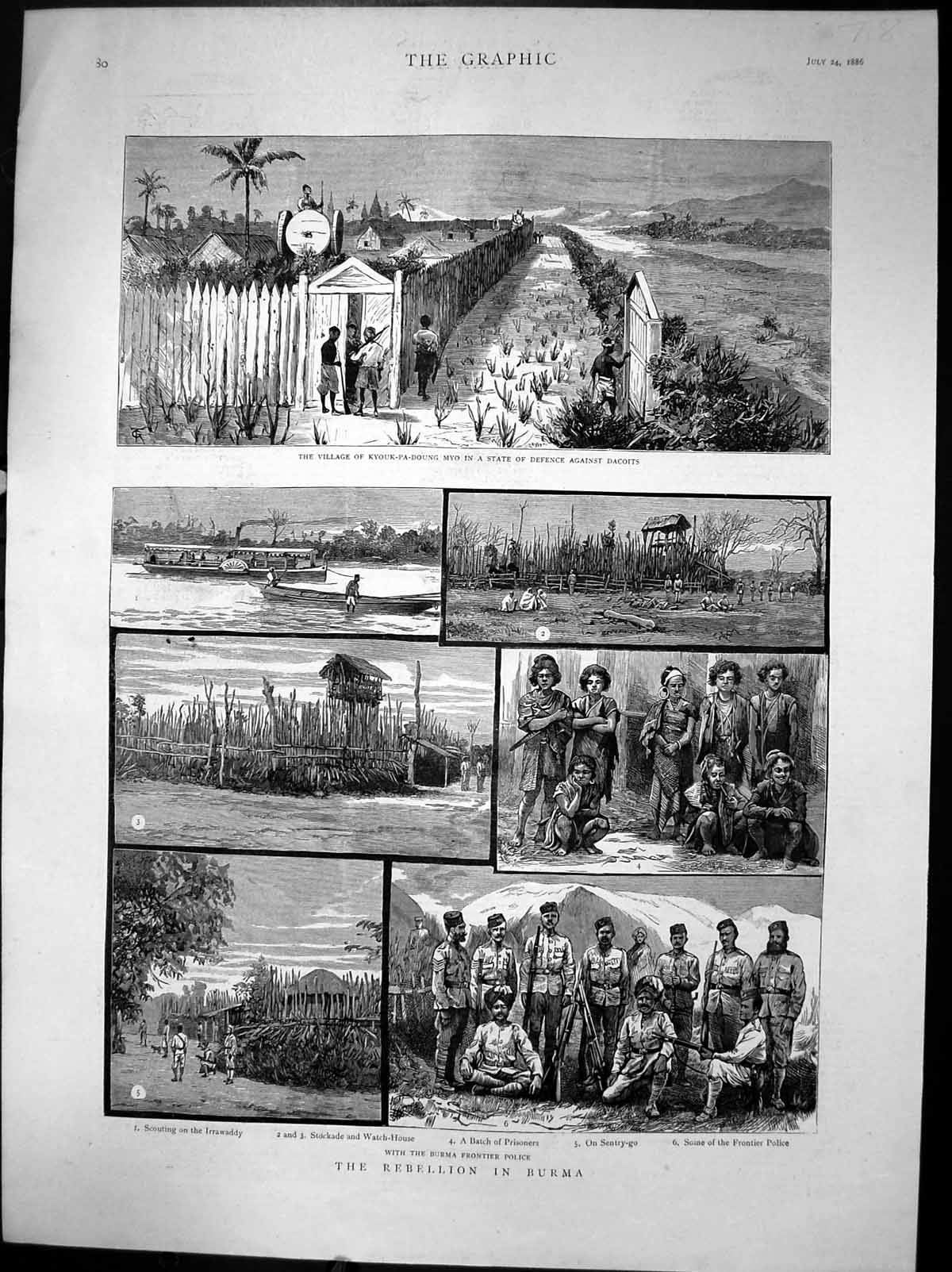 Antique Old Print Rebellion In Burma Frontier Police Prisoners Irrawaddy 1886
