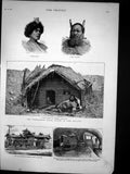 Antique Print The Threatened Maori Rising In New Zealand Woman Warrior 1881