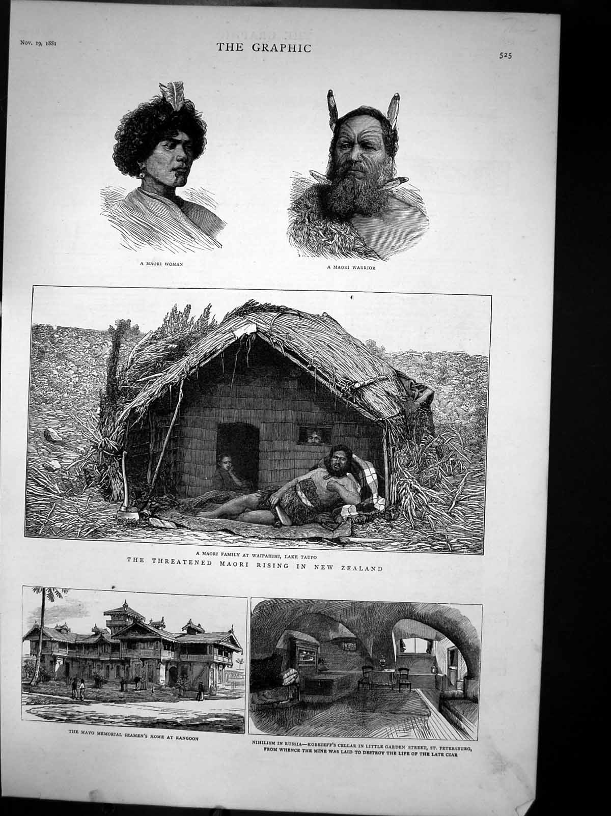 Antique Print The Threatened Maori Rising In New Zealand Woman Warrior 1881