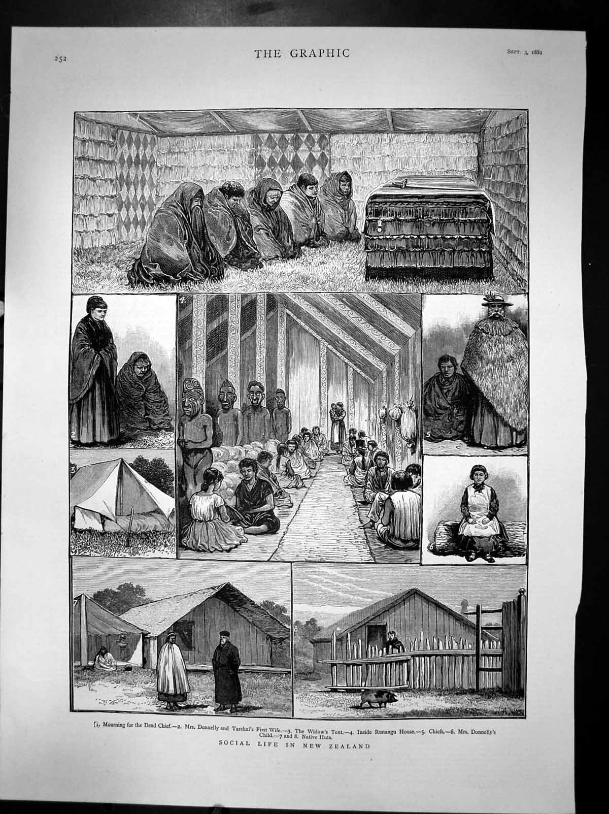 Old Print Social Life In New Zealand Dead Chief Widows Tent Natives 1881 19th