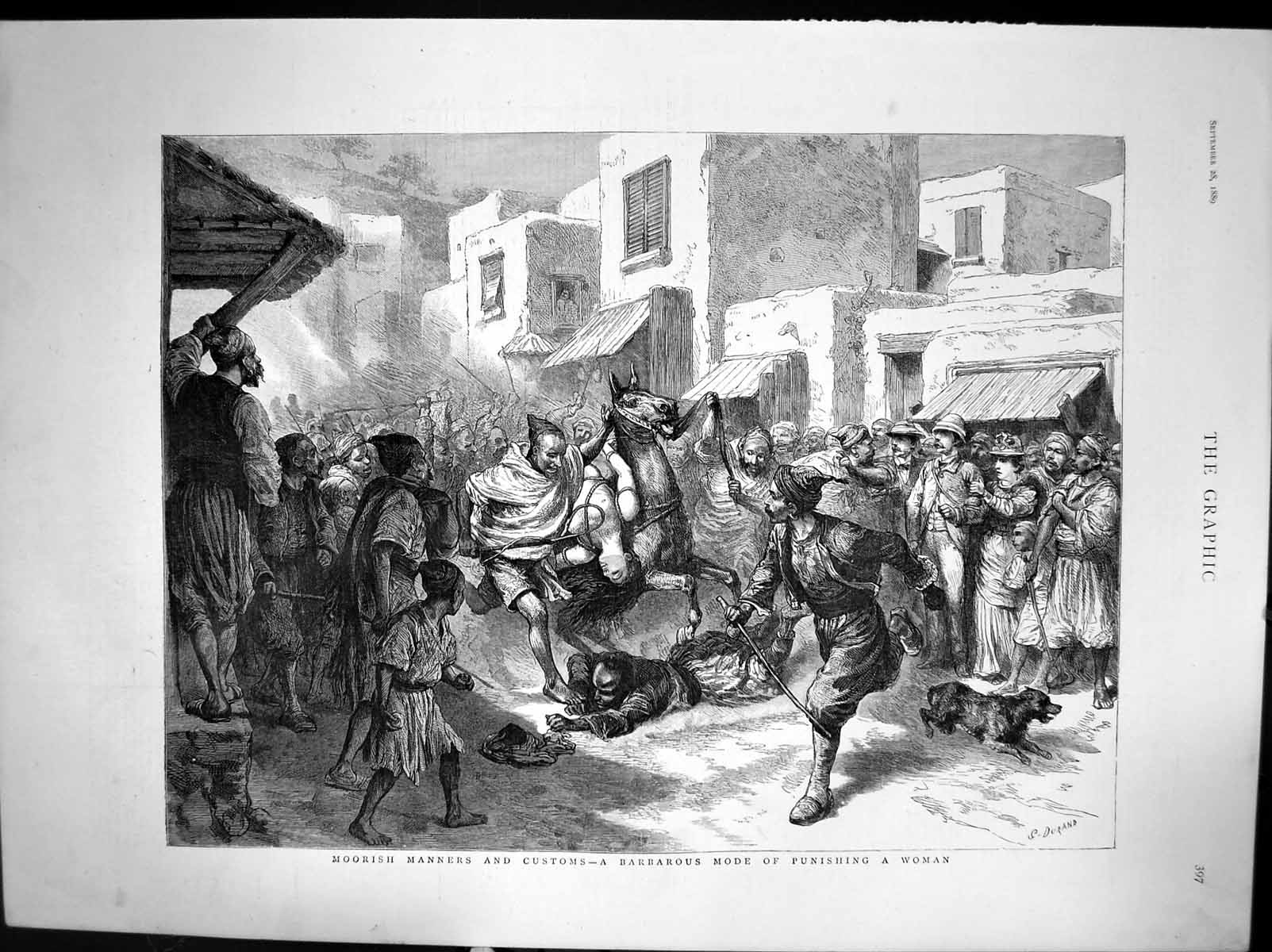 Antique Print Moorish Manners And Customs Punishing A Woman In Street 1889 19th