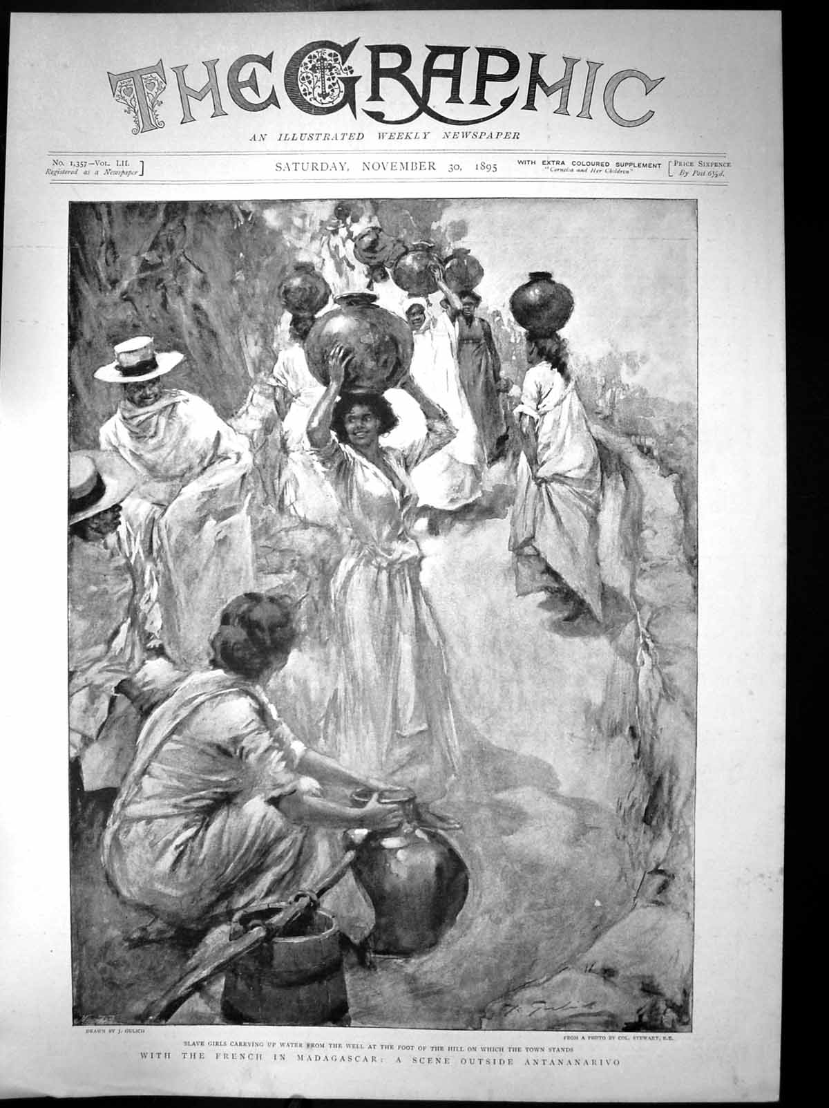 Antique Old Print With French In Madagascar Scene Outside Antananarivo 1895