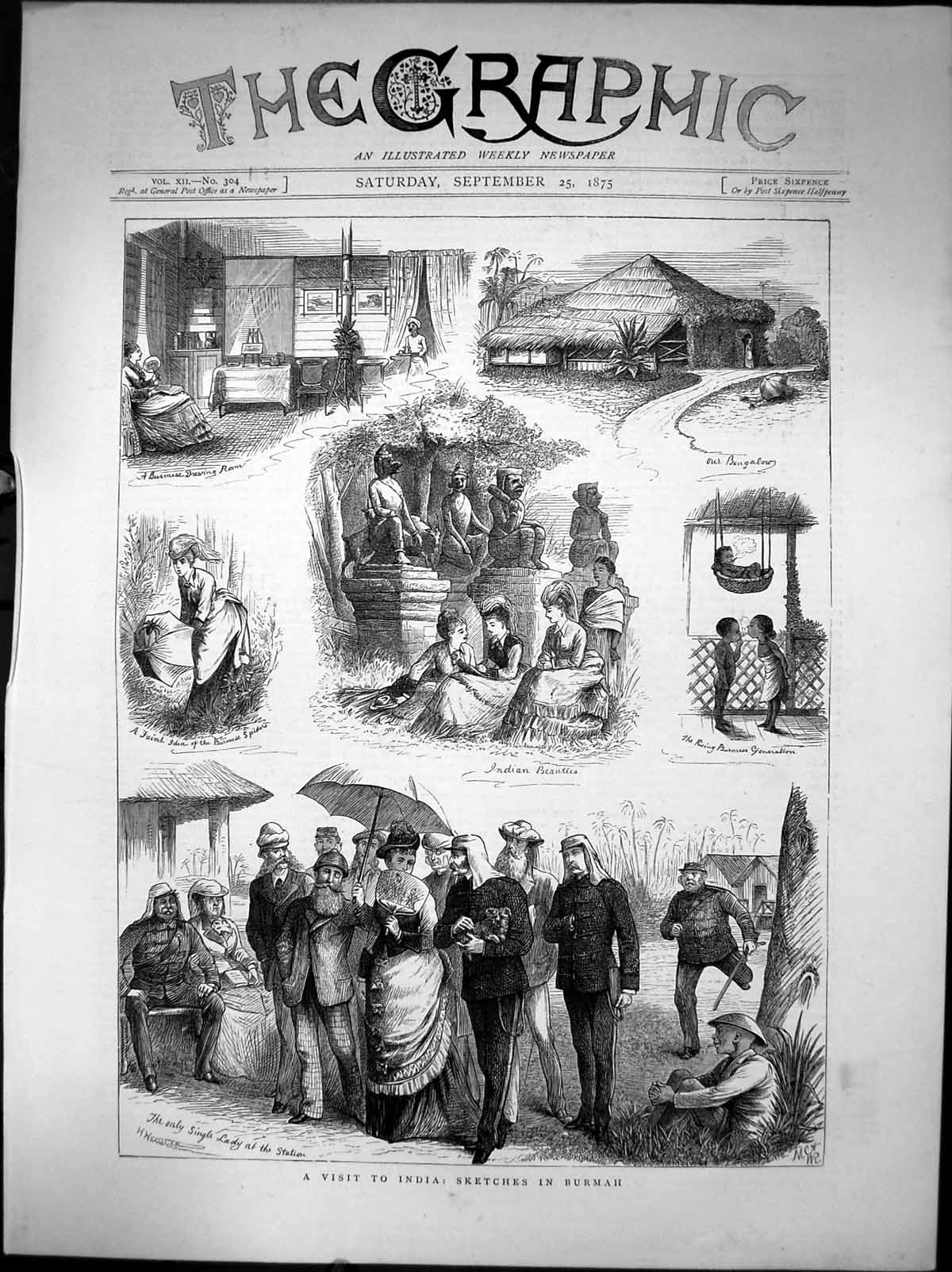Antique Print Visit To India Sketches In Burmah Drawing Room Bungalows 1875